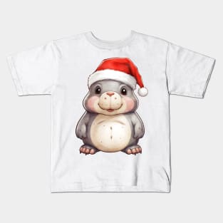 Hippopotamus in Santa Hat Kids T-Shirt